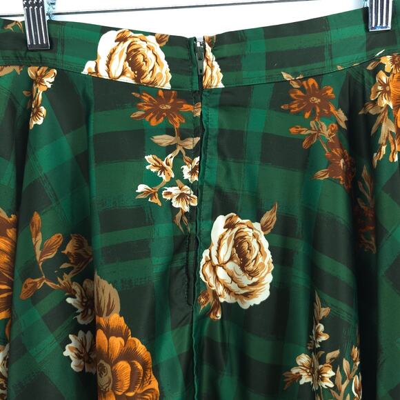 Modcloth Whimsy Retro-Chic Flowy A-Line Regal Floral Over Green Buffalo Check S - Picture 9 of 14